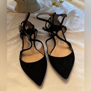 Jimmy Choo Lancer Black Suede Ballerinas, Size 37 1/2, US 7